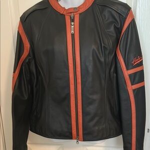 Harley-Davidson Leather Jacket Black and Orange Racing Style